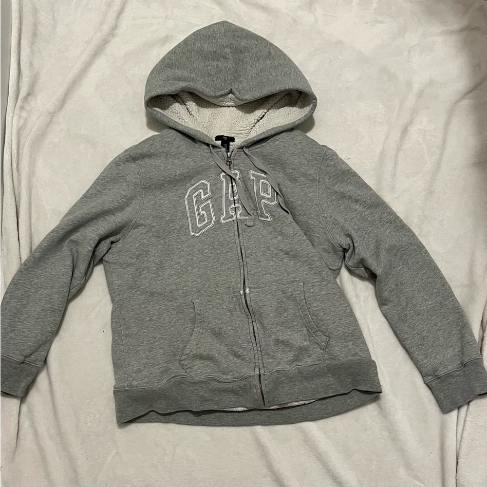 GAP Light Gray Sherpa-Lined Hoodie